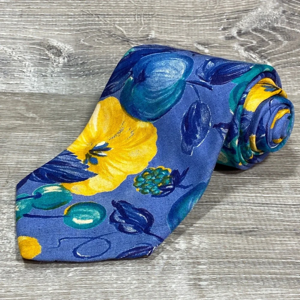 Banana Republic Necktie Men's Safari Floral Cotton Blue‎ Yellow